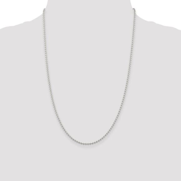 2.3mm Sterling Silver, Solid Beaded Chain Necklace, 24 Inch - Picture 2 of 8